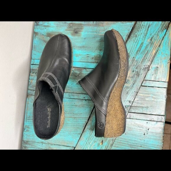 Timberland Black Leather Mules Clogs Size 9.5 - Picture 6 of 12